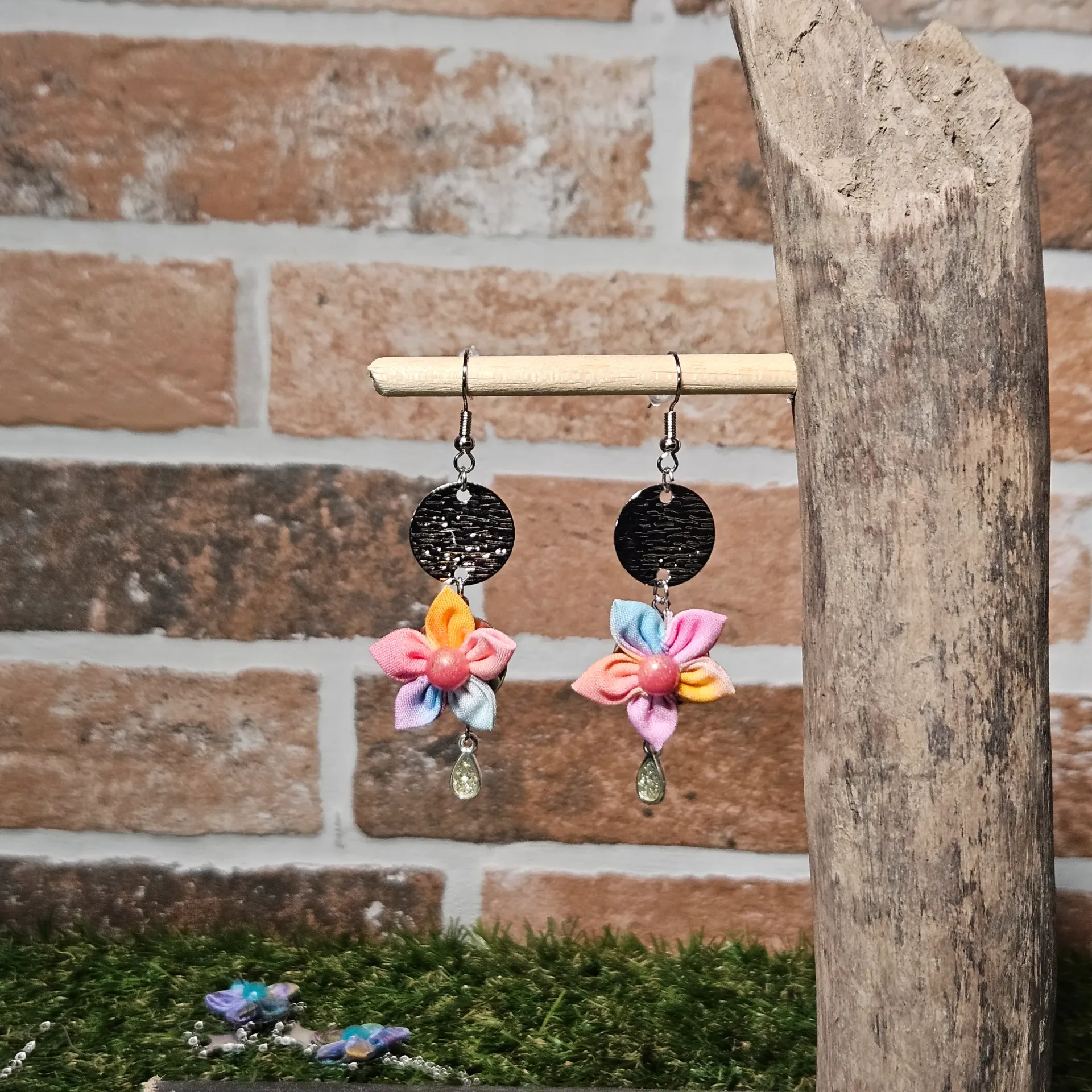 Boucles d'oreilles florales argentés Rêve Pastel